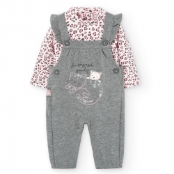 2tlg Set Boboli grau/rosa 'Trägerhose+Body'