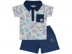 2tlg Set Jacky grau-meliert/blau Poloshirt+Shorts 'Sea you later'
