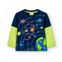 Langarmshirt Boboli dunkelblau/kiwi 'Planeten'
